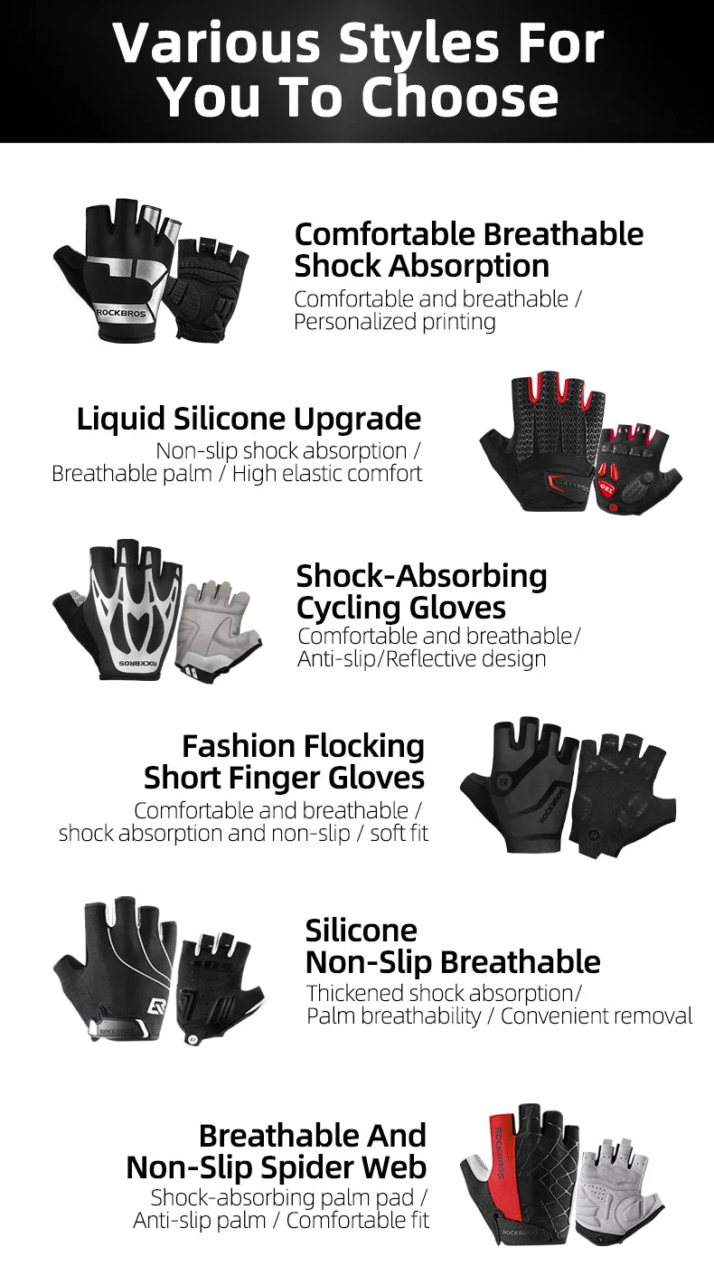 Half-Finger Cycling Gloves – Shockproof, Wear-Resistant, Breathable MTB Road Bike Gloves